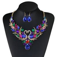 欧美大牌天鹅彩色水晶多层宝石女奢华项链女服装配饰水晶天鹅饰品 彩色蓝坠