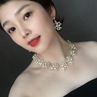 欧美热卖珍珠水钻项链耳环套装简约时尚气质女百搭衣服个性配饰品