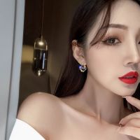 奢华高级满钻短款琉璃耳环2021年新款潮韩国气质夸张耳钉个性耳饰 气质黑钻爱心耳钉