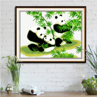 精准印花十字绣熊猫图动物新款可爱客厅十字绣大熊猫新手简单线绣 63*52CM/印花[3股绣]棉线