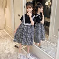 女童夏装连衣裙2022新款小女孩夏季公主裙洋气格子裙女大童裙子夏 黑色格纹花边连衣裙 偏胖拍大一码标语