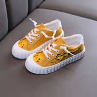 儿童帆布鞋男童鞋女2021春季新款芝麻街宝宝小白鞋一脚蹬小白鞋 皮卡丘姜黄色 偏大一码 36 标准码