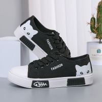 女童帆布鞋儿童布鞋2021年新款童鞋女孩魔术贴板鞋冬季加绒棉鞋女 B-6黑色 单鞋猫咪 33