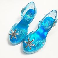 2020新款女童凉鞋冰雪奇缘水晶鞋艾爱莎公主鞋灰姑娘舞蹈鞋子透明 蓝色 26-27码内长16.5厘米