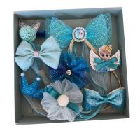 冰雪奇缘艾莎发饰套装韩国儿童发夹爱莎公主发夹蝴蝶结小女孩礼物 蓝色整套