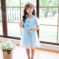 童装女童冰雪奇缘连衣裙2021夏季儿童短袖爱莎公主裙宝宝洋气裙子 粉蓝色 (夏款短袖) 110码 (身高100cm内)