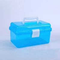 大号透明三层工具箱素描铅笔盒文具盒美术画箱家用塑料收纳盒 蓝色 小号双层[17.5*9*9cm]