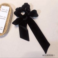 法式天鹅绒布蝴蝶结韩范流行长飘带女士珊瑚绒大肠发圈头绳头饰 黑天鹅[单个装]*M*