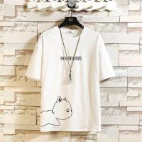 上衣/套装短袖五分裤套装男夏季潮牌猫咪半袖t恤大码学生休闲短裤 白色 S (关注店铺 优先发货)