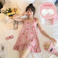 新款吊带睡裙女夏季带胸垫清新可爱学生韩版性感睡衣可外穿家居服 吊带粉色草莓 M