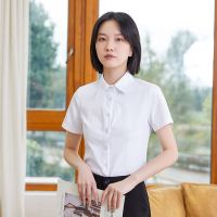 白衬衫女短袖宽松夏装半袖工作服正装工装大码衬衣职业面试女装JK [短袖]白色棉料 S 75-85斤