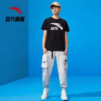 安踏男短袖2021夏季男女同款新款轻薄透气半袖上衣宽松潮 A92203基础黑-10 S