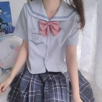 玉桂狗JK制服短袖衬衫女日系学院校供刺绣短袖衬衣水手服学生班服 蓝色 首页关注店铺优先发货 XS 优质版单衬衫