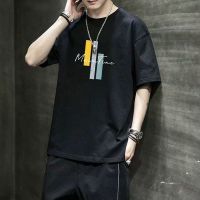 加肥加大胖佬夏季男士大码男装t恤宽松短袖潮流韩版五分袖学生男 三条杠黑色[单件] M