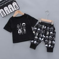 男童夏装0新款两件套宽松休闲宝宝洋气短袖儿童短裤帅气小童服饰 嘻哈人-黑 110码-建议4岁36斤以内