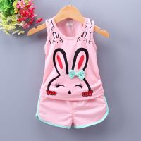 女童1夏装0女宝宝衣服1夏季2岁婴儿童装小女孩灯笼裤套装儿童韩版 背心兔子粉 73码建议5-10个月宝宝
