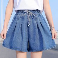 胖mm加大码牛仔短裤裙裤a字阔腿宽松紧高腰学生韩版加肥女装200斤 [6930:宽松 牛仔短裤] [S码 建议90斤