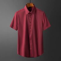 男士短袖衬衫2021夏季新款潮流百搭帅气休闲男生衬衣白色上衣男装 衬衫短酒红 S [建议70-80斤内]
