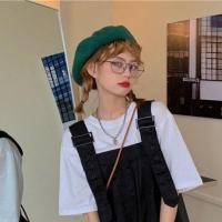 背带裤套装女夏2021新款学生韩版宽松t恤+时尚休闲连体短裤两件套 白上衣 S 80-100斤