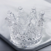 公主皇冠置物托ins风美妆蛋收纳架水晶玻璃架摆件粉扑架 (1个)透明皇冠