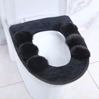 冬季马桶垫欧式蕾丝花边坐垫三件套水箱罩拉链通用双层坐便套加厚 加厚毛绒黑色