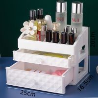 抽屉式化妆品收纳盒透明防尘桌面整理盒梳妆台护肤品置物架储物箱 B款双抽白(无防尘盖)
