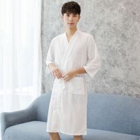 男女通用浴裙薄款浴衣可穿式浴巾女宽松大码美容院浴袍吸水速干 白色男 M适合120斤以内