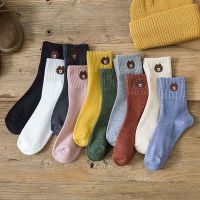 [买10双送10双]长筒袜子女韩版中筒袜子女中筒秋冬季袜子ins女 [中筒袜]小熊亮色系 三双装[疯抢三天]