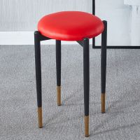 凳子家用简约现代客厅沙发凳北欧时尚软面餐桌椅铁艺轻奢小板凳 金腿软皮红(4把发货)