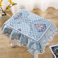 凳子垫圆形板凳坐垫梳妆台凳子套罩家用饭店用长方形四季凳套罩子 梦幻蓝[凳垫] 圆凳直径30厘米[3条绑绳]