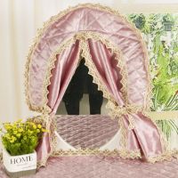 欧式化妆台大镜子盖布蕾丝防尘盖布韩式梳妆镜遮挡布卧室梳妆台罩 初恋粉色 凳子36*28高35