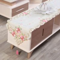 欧式茶几电视柜桌布餐桌布艺桌旗梳妆柜盖布鞋柜绣花镂空防尘盖巾 1001粉 58x58 厘米(梳妆柜凳子巾)