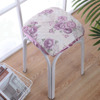 方形凳子套罩欧式长方形梳妆凳垫椅子坐垫夏天椅垫座垫学生坐垫子 紫牡丹 28*28cm