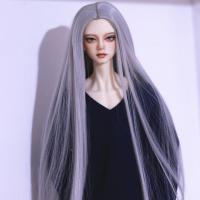 {}BJD.SD娃高温丝假发伪美人尖服帖款黑直长发古风4分3分60cm 银灰(细看详情 4分18-19.5cm只要假发一
