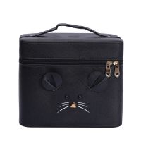 新款卡通大容量化妆包双层手提化妆箱防水便携收纳多功能化妆品包 黑色
