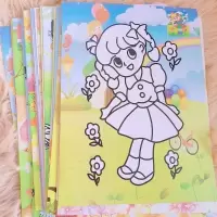 儿童水彩画填色画颜料画涂鸦画油画套装幼儿园DIY手工画涂色画卡 20张单画+无颜料-随机图案