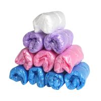 鞋套一次性塑料加厚鞋套耐磨雨天防水尘居家用样板房间室内pe脚套 0.8克新料普厚款 蓝色 100只鞋套(买2份再送100