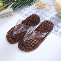 浴室拖鞋女夏季室内防滑男洗澡漏水家居塑料情侣按摩拖鞋人字拖 咖啡色 S码适合35-36的脚穿