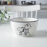 卡通史努比陶瓷杯水杯点心盘饭碗沙拉碗ins简约黑白创意餐具学生 摸头小饭碗