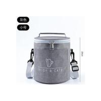 大容量圆形保温饭盒袋手提加厚铝箔保温包上班族学生便当包保温桶 圆筒小号灰色
