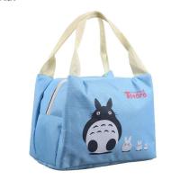 防水手提饭盒袋子小学生保温便当包带饭装午餐拎包帆布包大号 蓝色龙猫