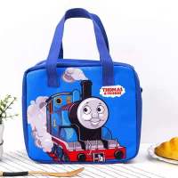 保温饭盒袋可爱卡通学生儿童铝箔加厚大容量帆布餐盒手提袋便当包 蓝色托马斯