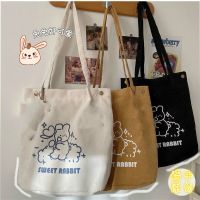 ins日系原宿复古软妹单肩包韩版Chic学院风少女学生灯芯绒购物袋 灯芯绒购物袋黑(无挂件) 收藏店铺 送礼物 优先发货