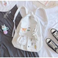 日系书包女学生韩版原宿初中帆布背包高中大学大容量ins风双肩包 白色+收藏送小礼物 单个书包