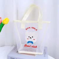 可爱小熊果冻手提袋沙滩包兔子透明夏季女出行便携实用大容量包包 可爱蓝领熊头