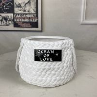 莫兰迪色INS北欧现代简约布袋陶瓷花盆家居阳台装饰高档绿萝多肉 圆072布袋白色 小