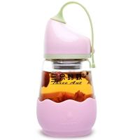 三只蚂蚁便携玻璃杯 创意可爱带盖过滤网防漏密封泡茶水杯子 粉色