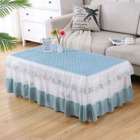 长方形茶几罩套蕾丝客厅茶几防尘罩欧式桌子布盖巾加厚防滑上档次 蓝-纱边款 宽40长40高15(床头柜罩)