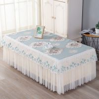 茶几桌布客厅茶几罩套长方形布艺蕾丝欧式盖布家用防尘罩电视柜罩 欧意蓝绿(升级版沙边款) 宽40*长80*高40CM