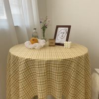 店主自留推荐ins同款黄色格子桌布少女心沙发巾餐厅书桌布背景布 黄色格子 70*70cm